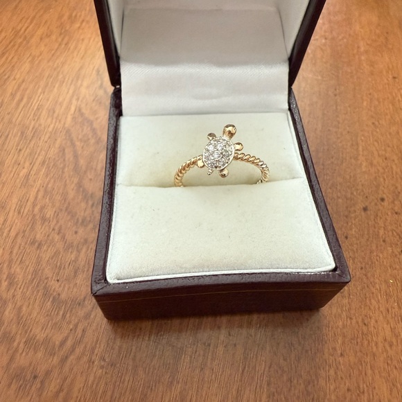 Vintage Turtle with Rhinestones Gold Tone Ring Size 5 3/4 - Picture 3 of 7